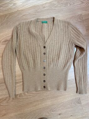 United Colors Of Benetton Camel Ribbed V-Neck Button Cardigan
